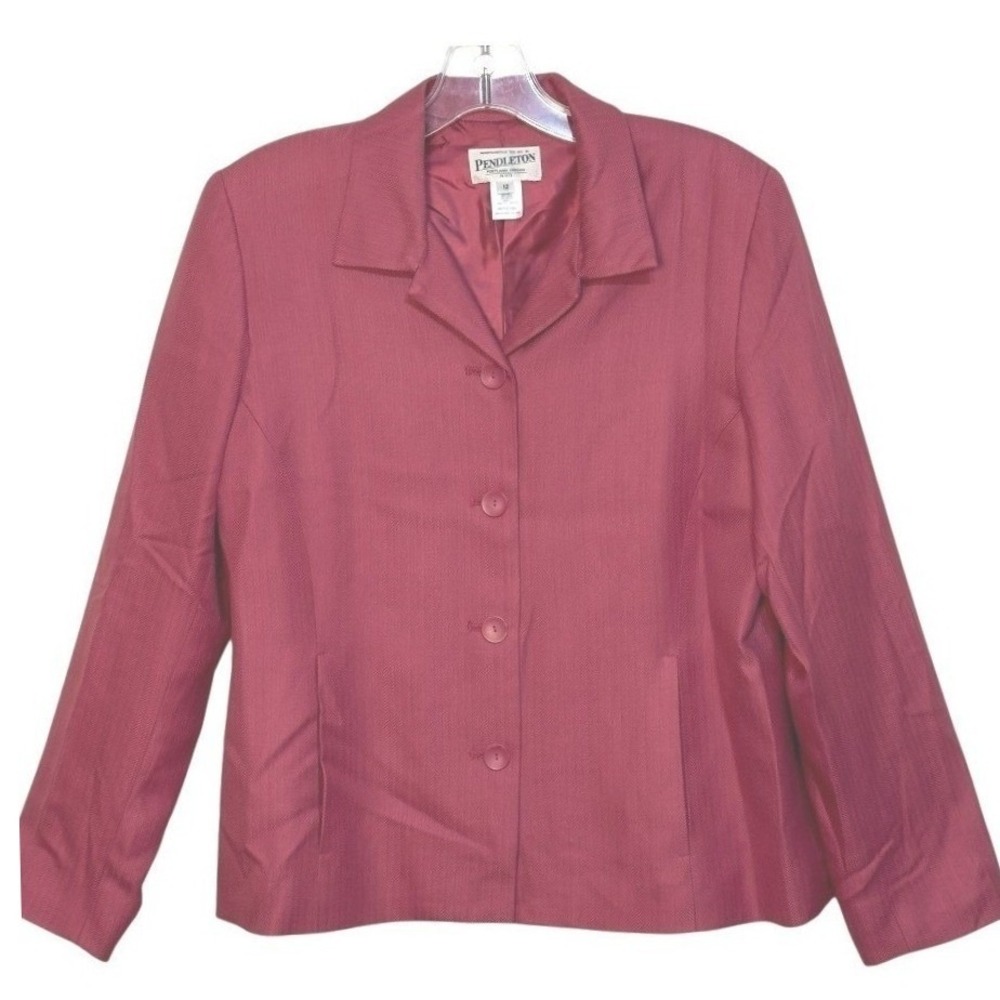 Pendleton Blazer Women Mauve Silk Wool Herringbone Petite Fall Chic 12P